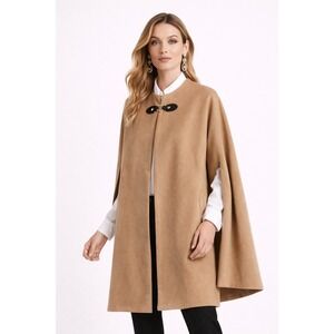 LOVE TOKEN Toggle Cape Coat Wool Blend Camel Tan Color Pockets Lined Jacket Sz M